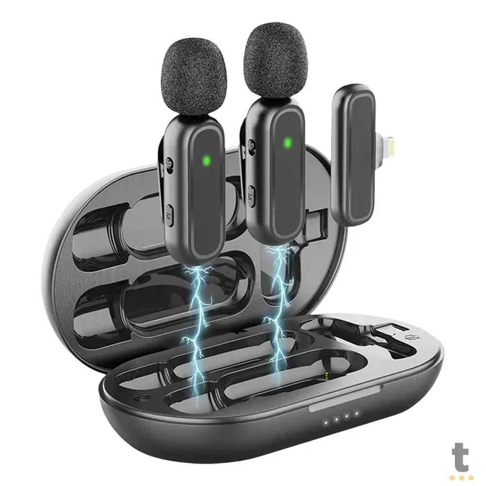 Microfone Sem Fio Wireless Lapela Tipo C Out Vision C/ 2 Microfones e Base de Carregamento Truedata